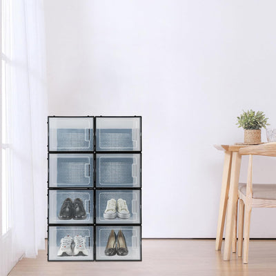 SABUIDDS Schuhboxen 8er Set Schuhkartons Kunststoffbox Stapelbar Transparent Aufbewahrungsbox mit De