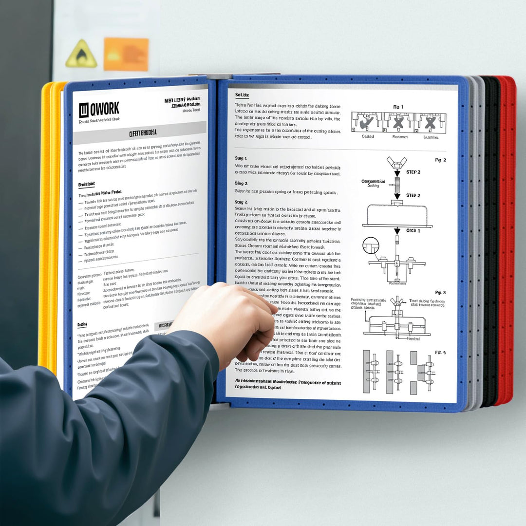 QWORK® Wand Sichttafelsystem - 10X Sichttafeln A4 - Mehrfarbig Dokumentenhalter für Messehallen, Res