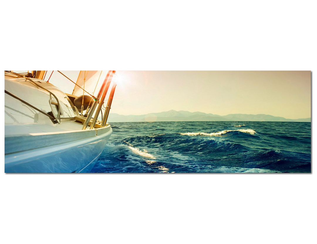 Paul Sinus Art Panoramabild auf Leinwand und Keilrahmen 120x40cm Meer Segelboot Yacht Sonnenuntergan