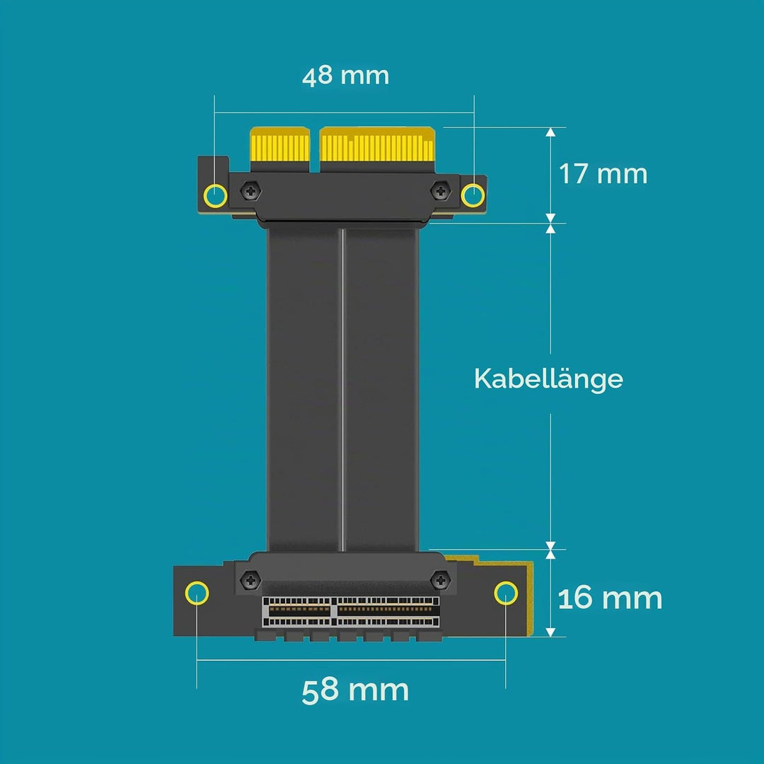 GLOTRENDS 60mm PCIe 3.0 X4 Riser Kabel für M.2, WiFi, Firewire, USB, Soundkarten, etc 60mm 0 bis 90