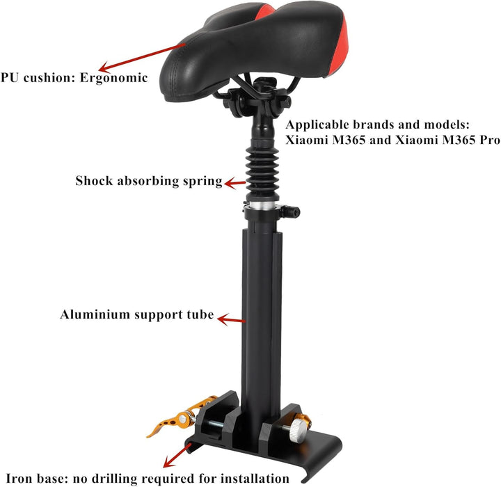 PU Elektroroller Sitz, Zubehör für E-Scooter Elektro Fahrrad, Höhenverstellbar 45-65cm, Stuhl Ersatz