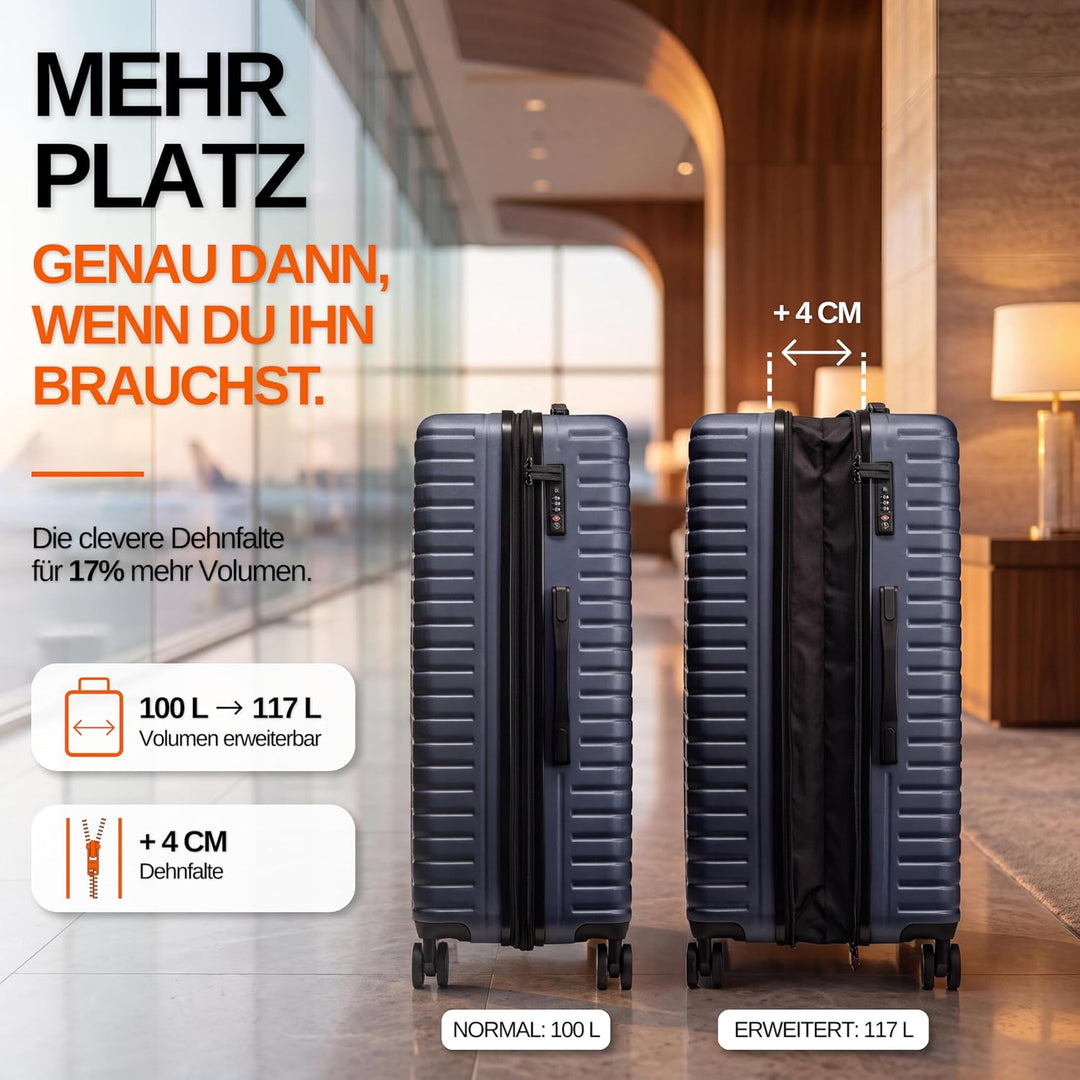 Cocoono Hartschalenkoffer XL Gross - 100L Volumen erweiterbar auf 117L - 158cm Gurtmass - 8 Rollen 3