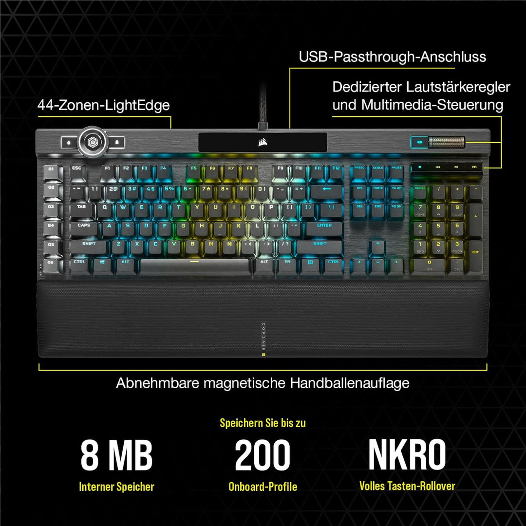 Corsair K100 RGB Optisch-Mechanische Gaming-Tastatur (OPX Optical: Blitzschnelle & Linearer, RGB Bel