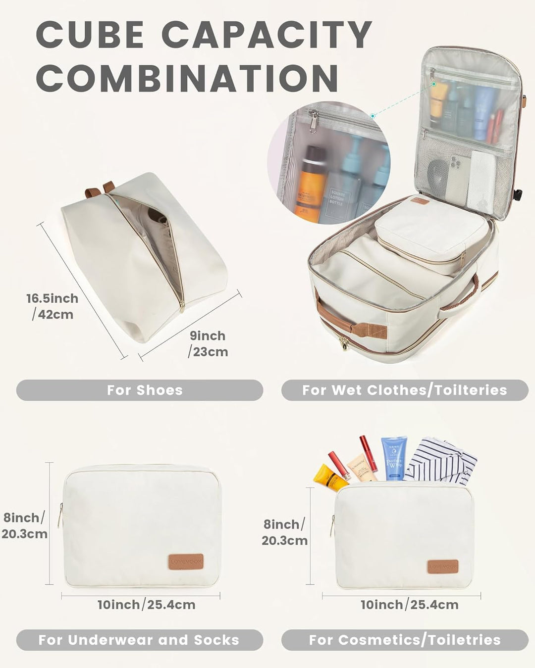LOVEVOOK Handgepäck Rucksack, 40L Gross Reiserucksack Damen Flugzeug Koffer Travel Backpack, Wasserd