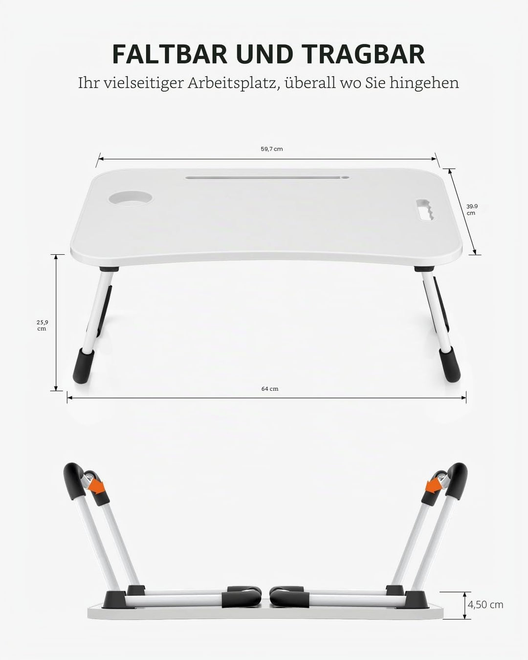 Faltbarer Laptoptisch, tragbarer Schossschreibtisch, Betttisch, Laptopständer mit Getränkehalter & T
