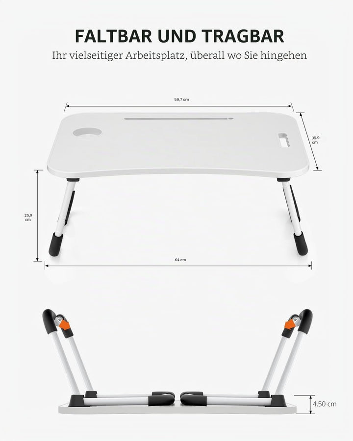Faltbarer Laptoptisch, tragbarer Schossschreibtisch, Betttisch, Laptopständer mit Getränkehalter & T