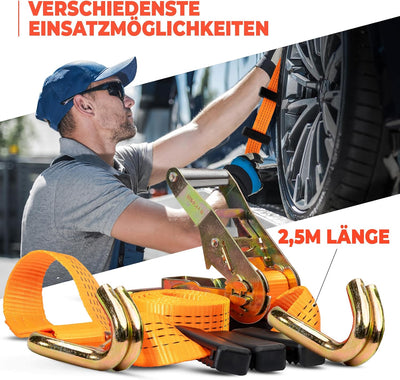 4 Stück | Spanngurt für den Auto Transport | 50 mm breit | 2,70 Meter | 4000 KG | Zurrgurt | Radsich