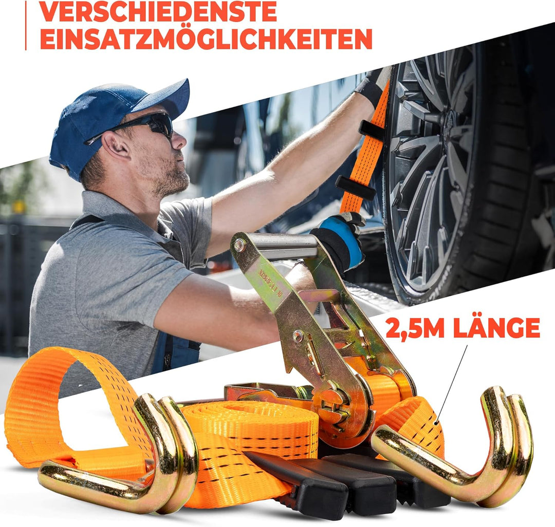 8 Stück | Spanngurt für den Auto Transport | 50 mm breit | 2,70 Meter | 4000 KG | Zurrgurt | Radsich