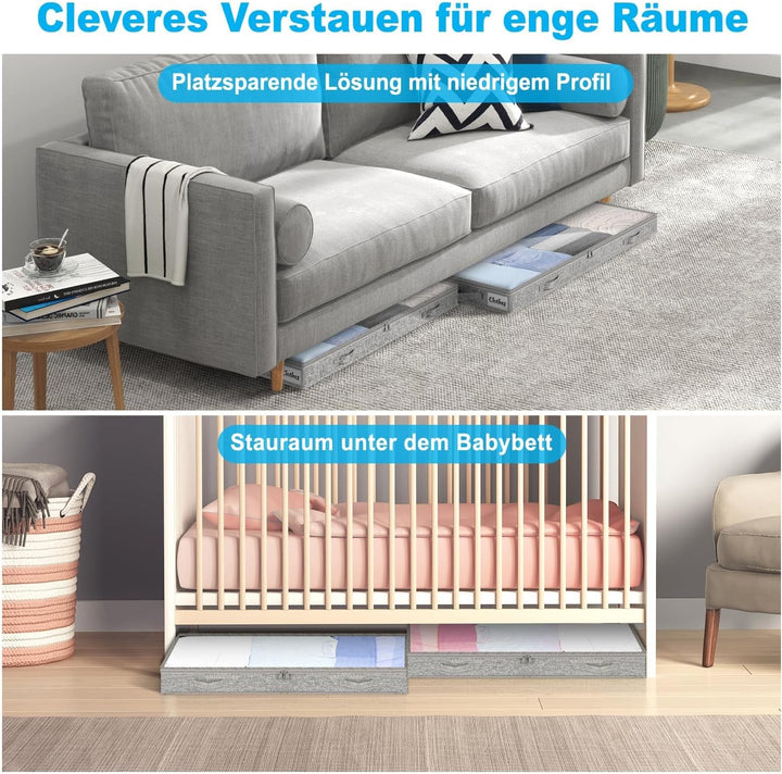 Unterbett Aufbewahrungsbox 4 Stück Unterbettkommode und klarem Deckel, 10cm hoch Kleideraufbewahrung