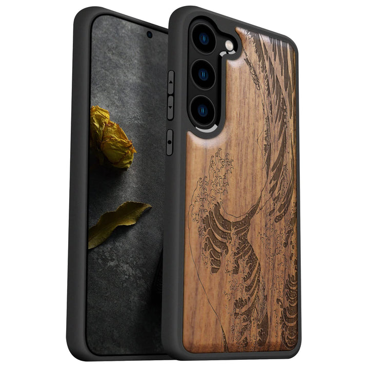Carveit Hülle für Galaxy S23 Plus Case [Elegante Walnuss] [Weich TPU Stossstange] Stossfeste Handyhü
