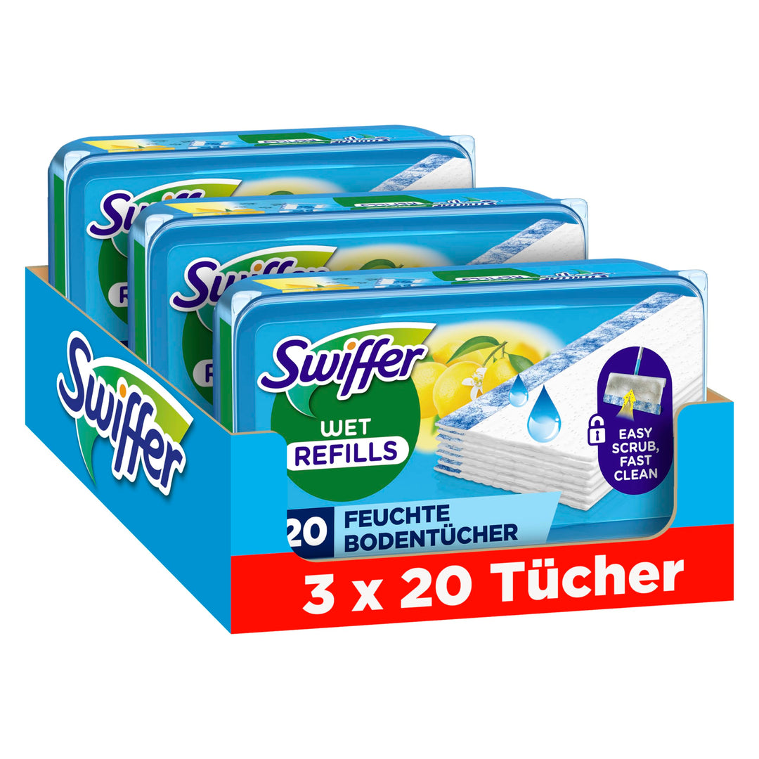 Swiffer Bodenwischer Nachfüllpackung, Feuchte Bodentücher mit Citrusfrische-Duft, 60 Stück, Für Eine