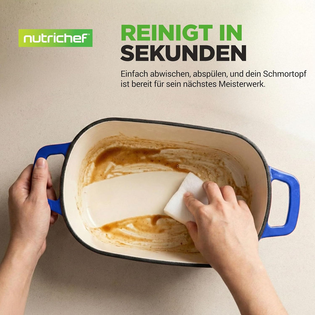 NutriChef Gusseisen Topf - Brotbacktopf - mit Deckel - 25,4 cm ovaler Brottopf mit Silikonhandschuhe