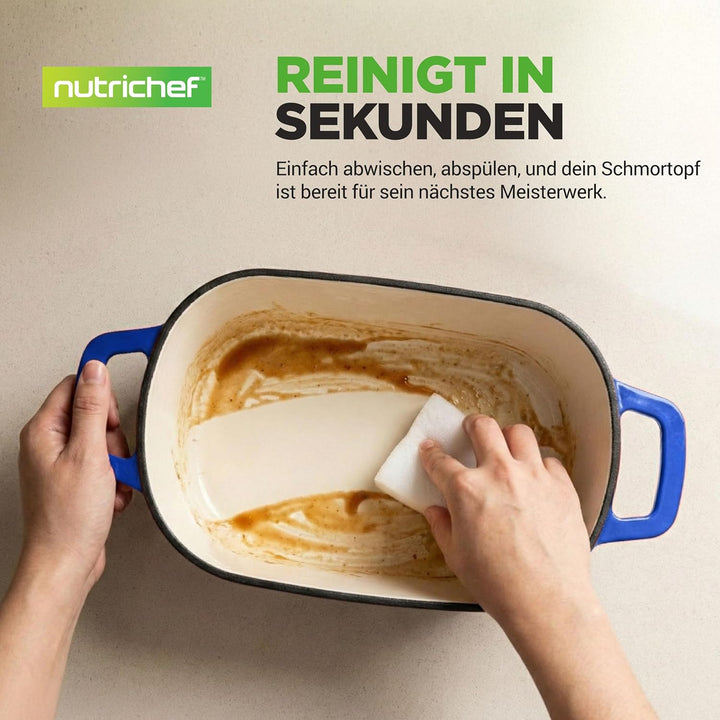 NutriChef Gusseisen Topf - Brotbacktopf - mit Deckel - 25,4 cm ovaler Brottopf mit Silikonhandschuhe