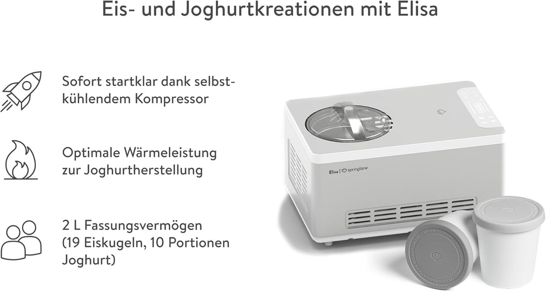SPRINGLANE Eismaschine & Joghurtbereiter Elisa 2,0 L mit selbstkühlendem Kompressor 220 W inkl. Aufb