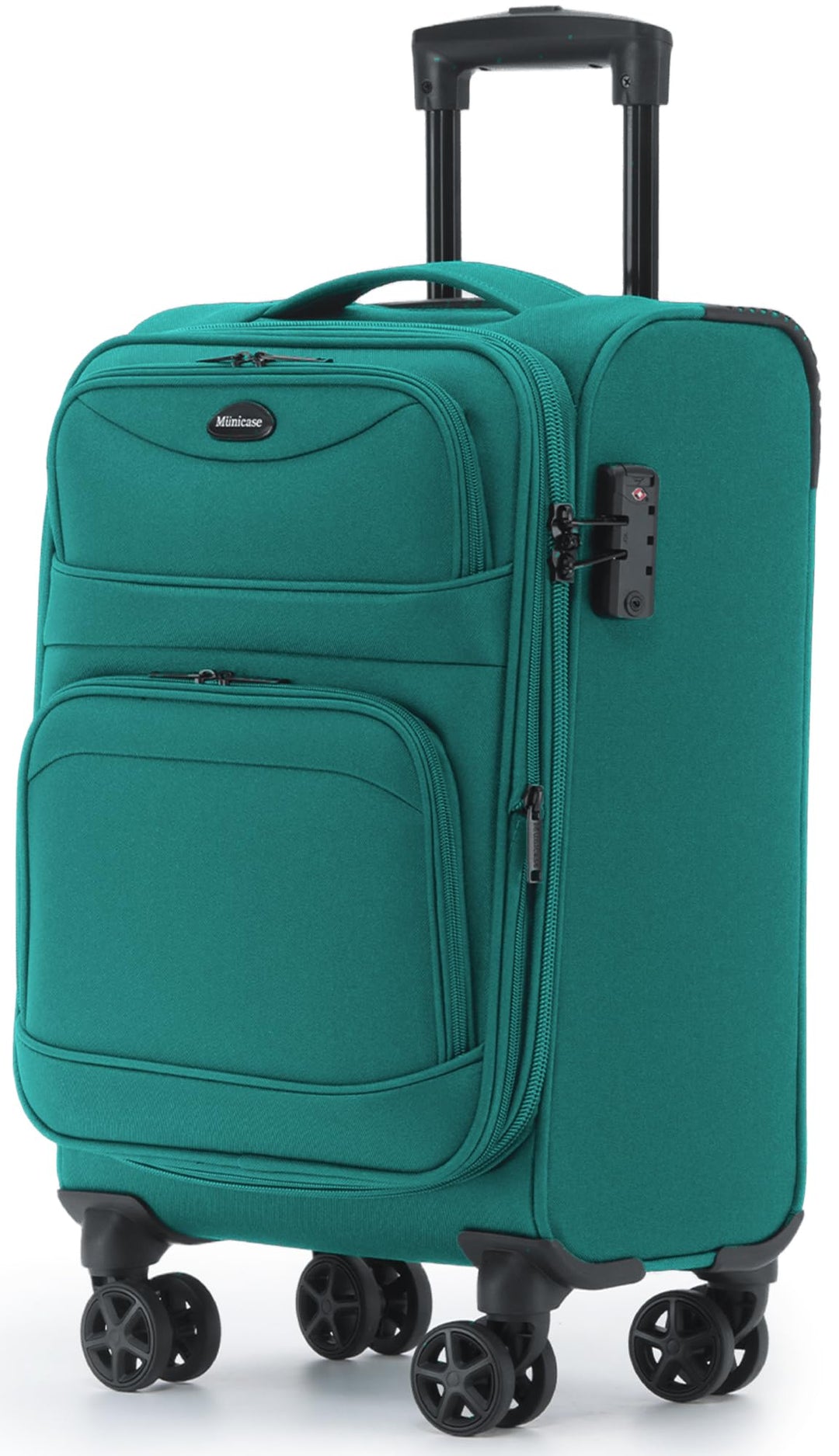Stoffkoffer erweiterbar mit Frontfächern,15% Extra-Volumen, TSA-Schloss, 360° Doppelrollen & verdeck