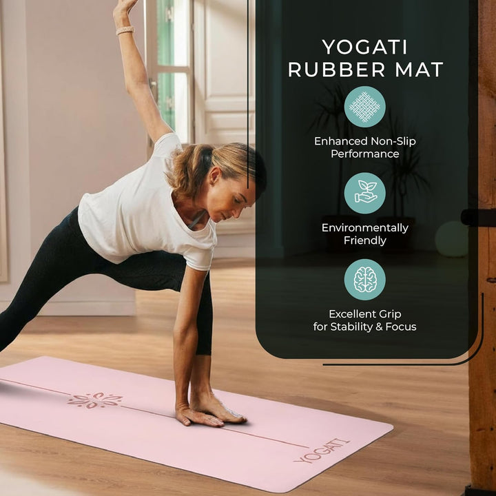 YOGATI® Yogamatte rutschfest Naturkautschuk mit Tasche - Yoga Matte gross mit Markierung, Sportmatte