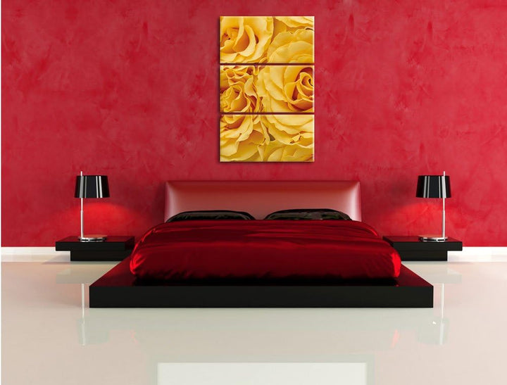 Pixxprint Blumen Rosen / 3-Teilig/Gesamtmass 120cm Leinwandbild bespannt auf Holzrahmen/Wandbild Kun
