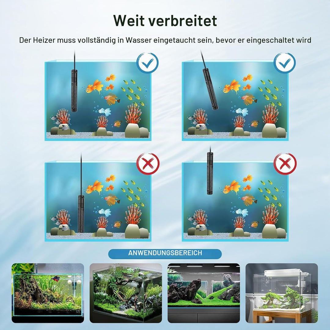 AQQA Aquarium Heizung, 300W/500W/800W/1000W/1200W Tauchheizung für Aquarien mit LED-Digitalanzeige &amp;