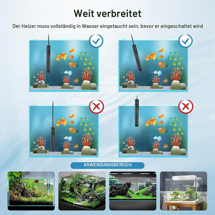 AQQA Aquarium Heizung, 300W/500W/800W/1000W/1200W Tauchheizung für Aquarien mit LED-Digitalanzeige &amp;