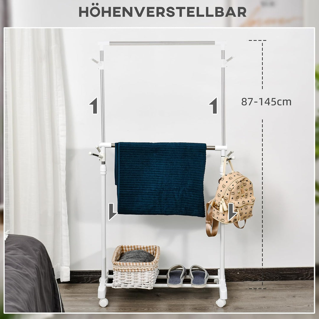 HOMCOM Kleiderständer höhenverstellbar Garderobenständer mit Kleiderstange, Haken, Regal, Garderobe