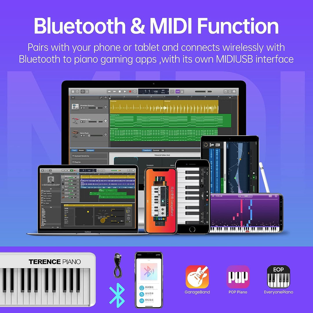 TERENCE Piano mit 88 Tasten Faltbares Klaviertastatur mit 1800mAh Batterie unterstützung MIDI USB-Sc