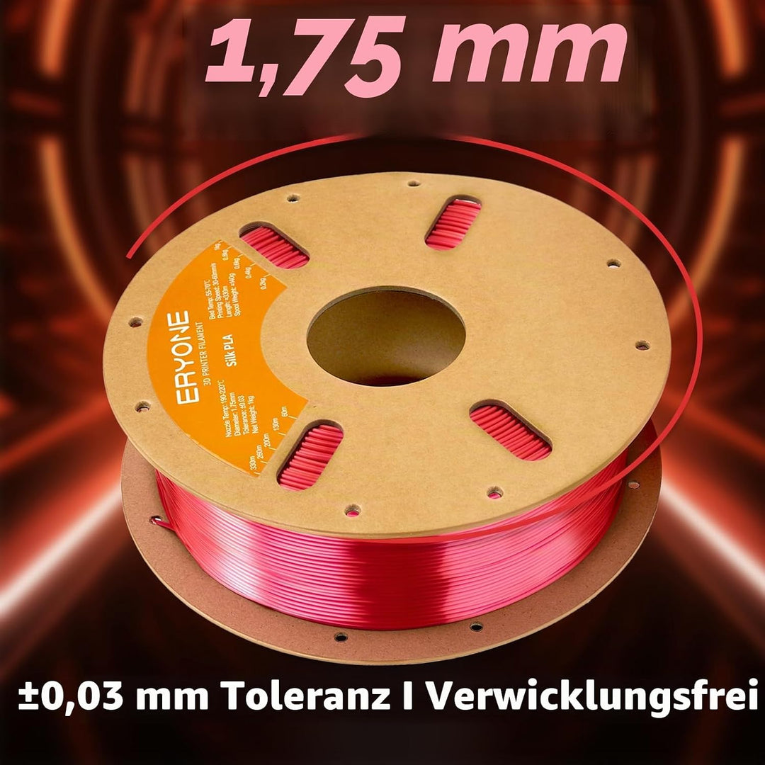 ERYONE Seiden PLA Filament 1.75mm, PLA Seiden Filament für 3D Drucker, 1.75mm +/- 0,03 mm, 1kg /Spul