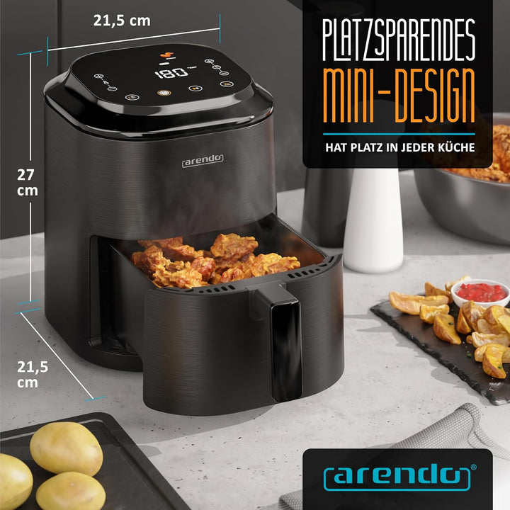 Arendo – Heissluftfritteuse klein - 2,5 Liter - Airfryer – 60 bis 200 ° C – Timer – Warmhaltefunktio