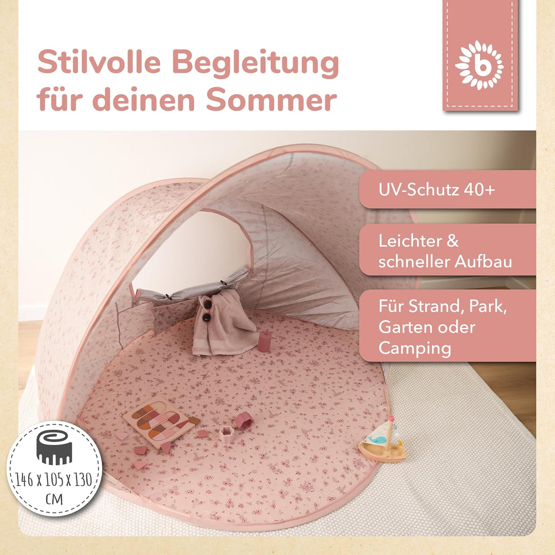 Bieco Ella Pop-up Strandmuschel Dreamy Flowers | UV-Schutz 40+ | Strandmuschel Pop Up Baby Zubehör S