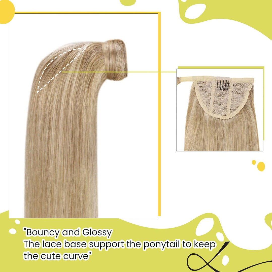 RUNATURE Ponytail Extension Echthaar Blond Highlight 30cm Kurz Echthaar Zopf Aschblond Mit Blond Men