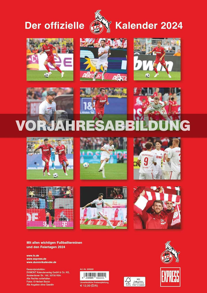 DUMONT - 1. FC Köln 2025 Fussball-Kalender, 29,7x42cm, Express-Fankalender mit Abbildungen der Spiel