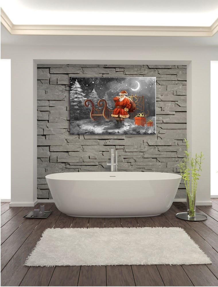 Pixxprint Weihnachtsmann mit Geschenken als Leinwandbild/Grösse: 100x70 cm/Wandbild/Kunstdruck/ferti