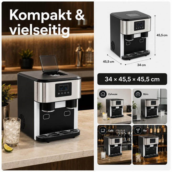 3-in-1 Eismaschine Wasserspender Eiswürfel &amp; Eiscrusher LCD 7-9 Min 16 Eis | 16 Kugel-Eis pro Zyklus