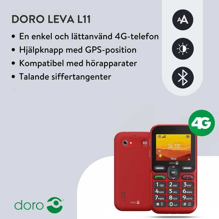Doro Leva L11 Nicht gesperrtes Mobiltelefon für Senioren – Grosser Landschaftsbildschirm – Leistungs