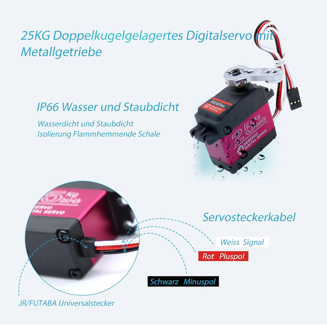 KUBOWAI 25kg Digital Servo, Full Metal Gear Wasserdichter Servomotor mit hohem Drehmoment, Lenkwinke