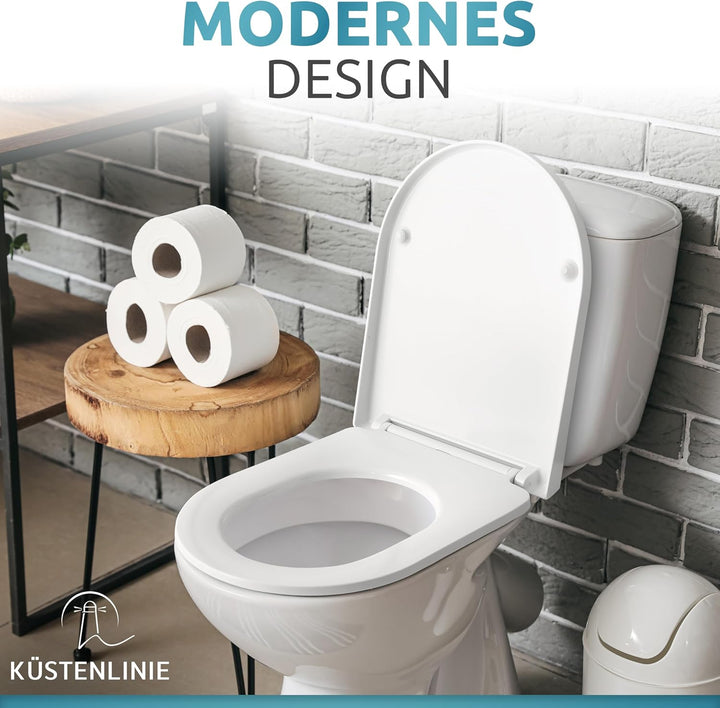 Küstenlinie® / Toilettendeckel mit Absenkautomatik D-Form | Komplettset | optimale Montage | WC Sitz
