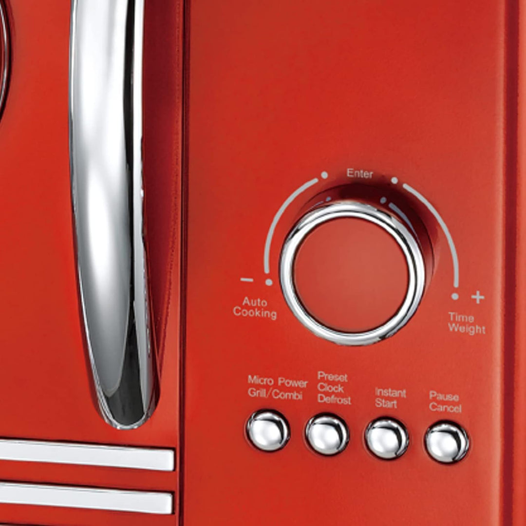 MELISSA 16330129 Retro Mikrowelle/1000 Watt/23 Liter Garraum,Design Mikrowelle mit Grill/Rot metalic