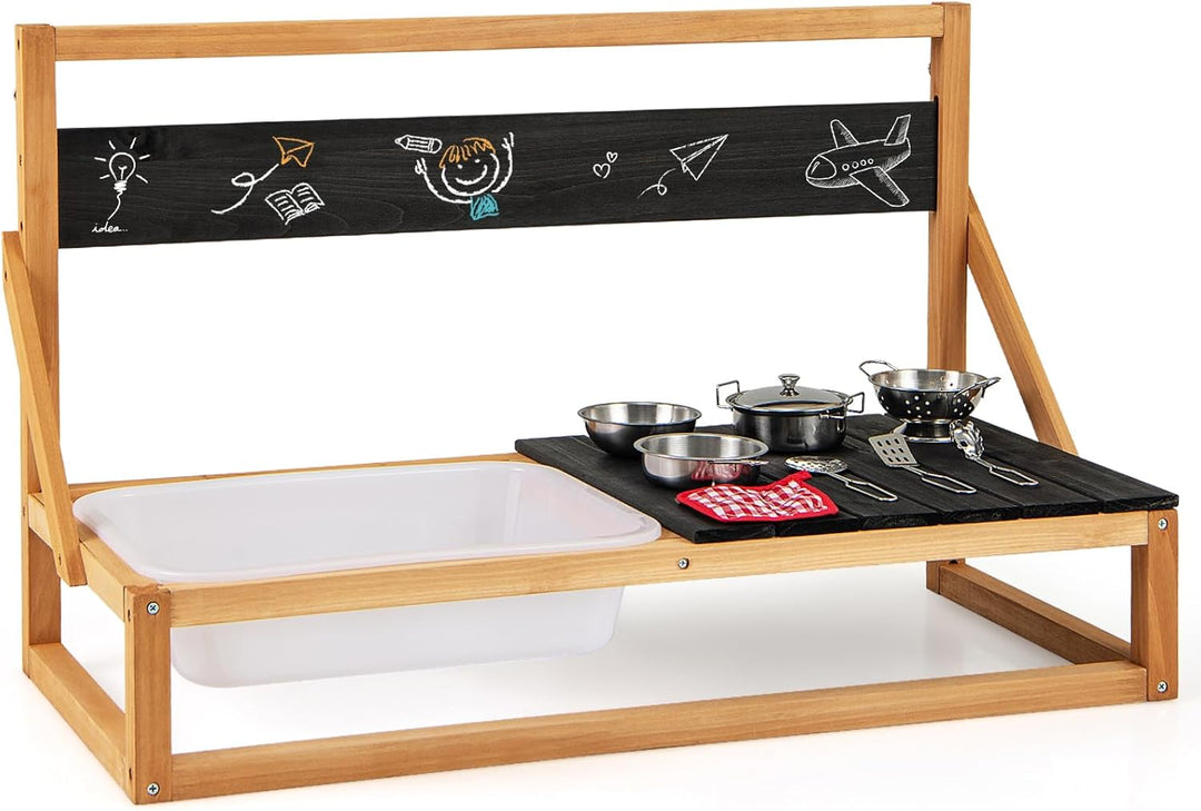 DREAMADE Matschküche Kinder Outdoor, Outdoorküche mit Waschbecken & Tafel, Gartenküche, Outdoor Küch