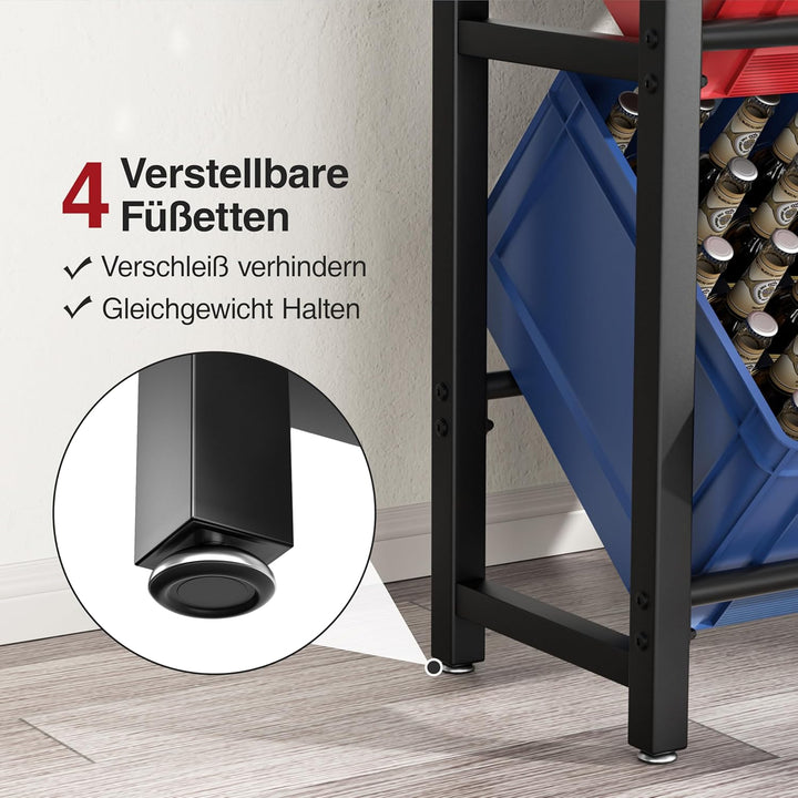Josmimic Getränkekistenregal mit Ablage für 4 Kästen – Stabiles Metallregal in Schwarz, Platzsparend
