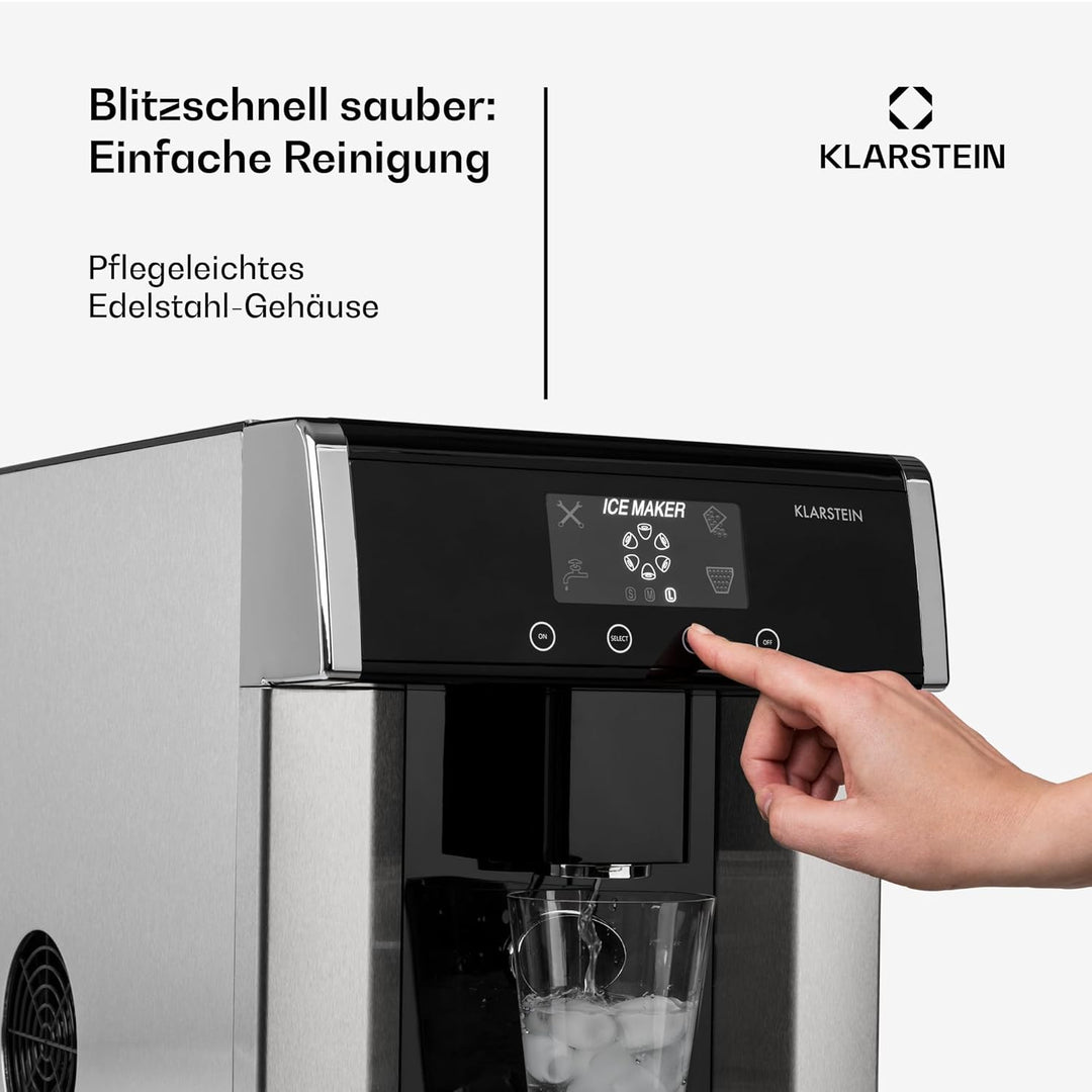 Klarstein Eiszeit Eiswürfelmaschine - Eiswürfelbereiter mit LCD-Display, Crushed Ice Maschine, Eiska