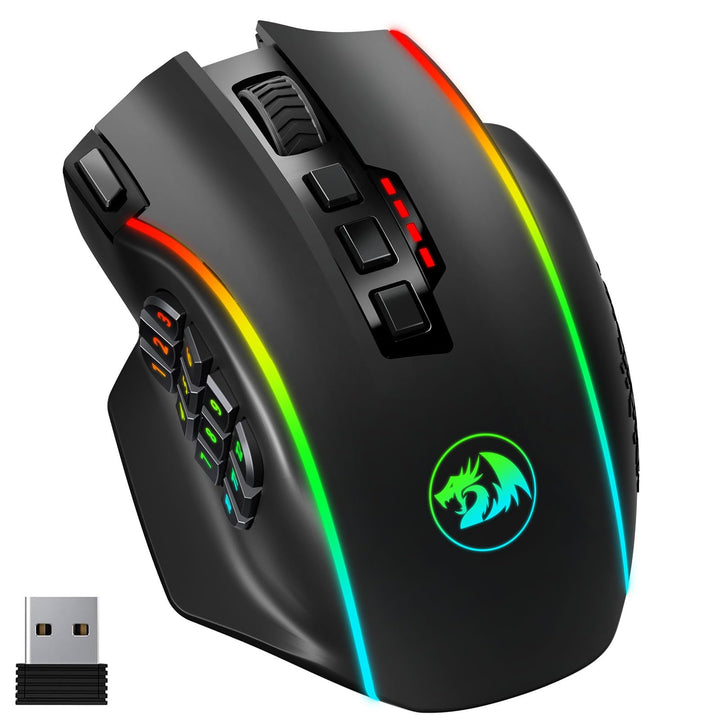 Redragon Wireless Gaming Maus RGB, 16000 DPI, Optische 2.4G/USB-C MMO Maus mit 16 Programmierbaren T