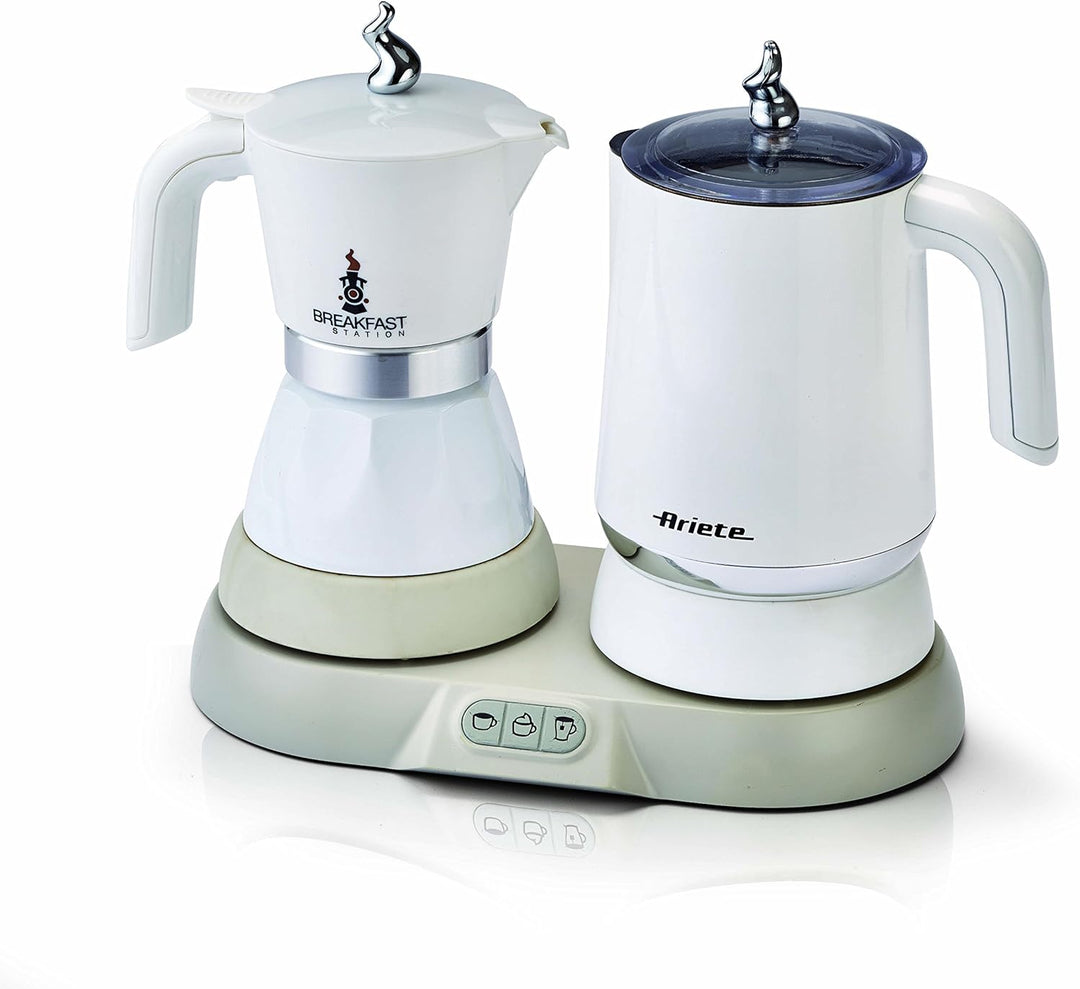 Ariete 1344 Frühstücksstation, 3 Produkte in 1: Moka-Milchaufschäumer-Heiss und Kalt, 500W, 4/2 Tass