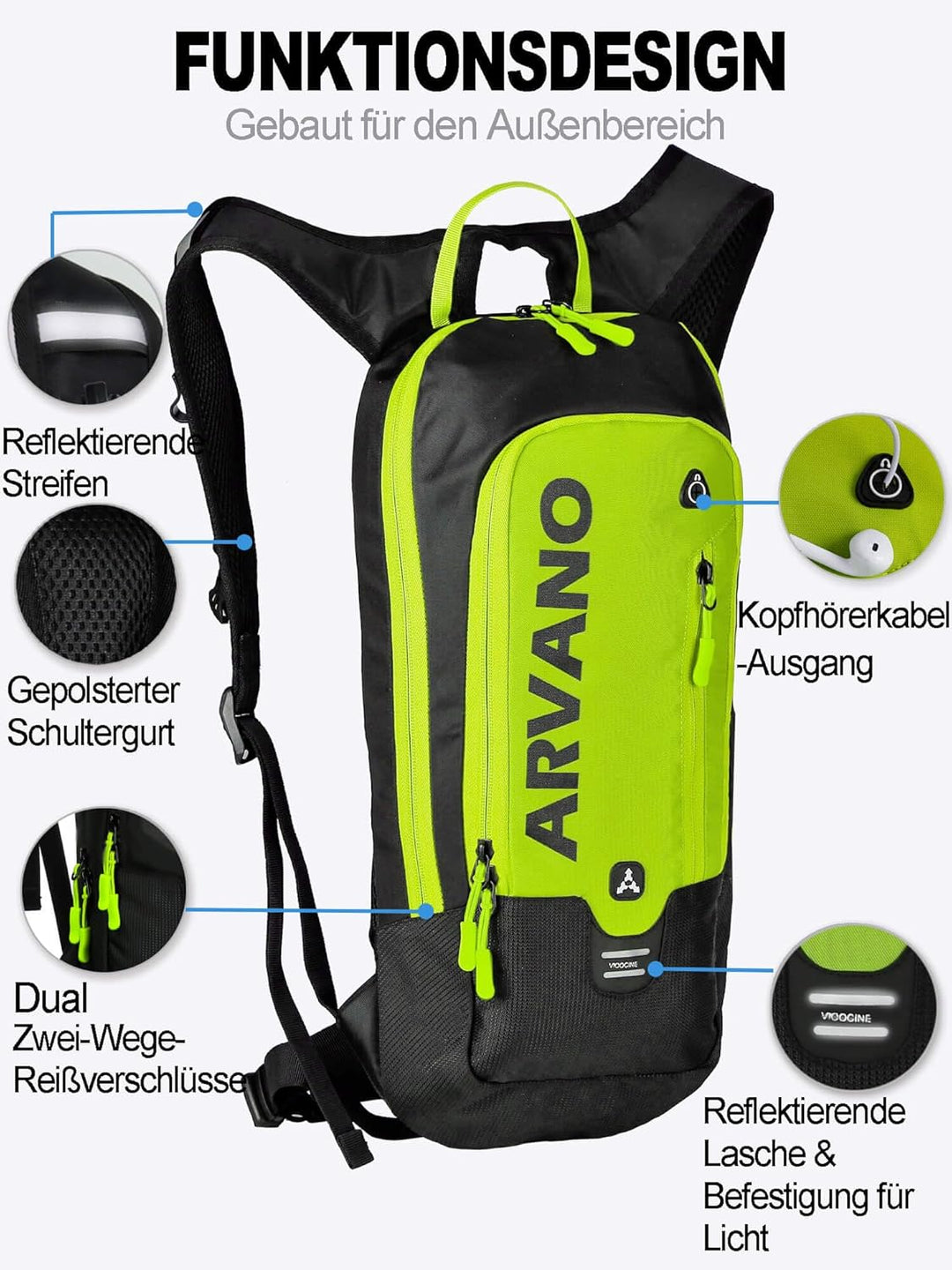 Fahrradrucksack Trinkrucksack 6L Klein Rucksack mit Trinkblase 2L, Ultraleicht Bike Rucksack Skiruck