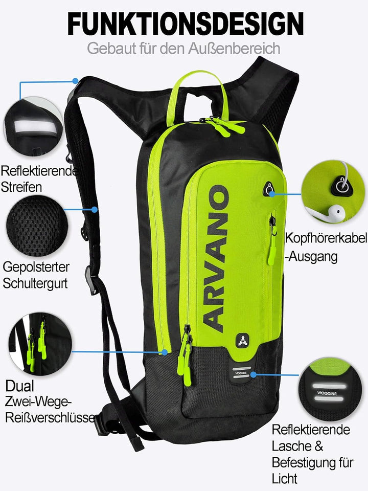 Fahrradrucksack Trinkrucksack 6L Klein Rucksack mit Trinkblase 2L, Ultraleicht Bike Rucksack Skiruck