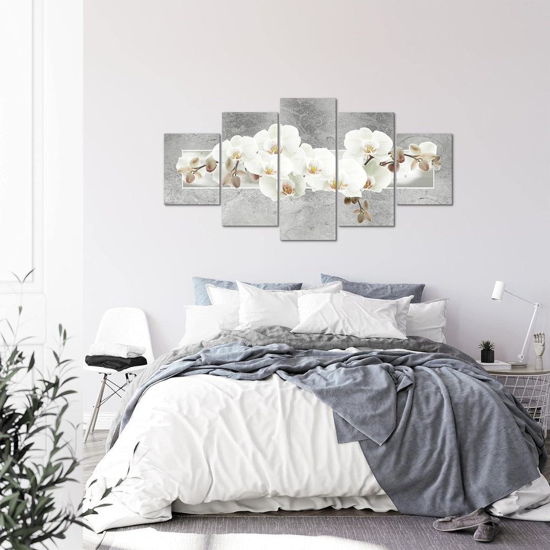Runa Art - Bilder Blumen Orchidee 200 x 100 cm 5 Teilig XXL Wanddekoration Design Grau 203551c 200 x