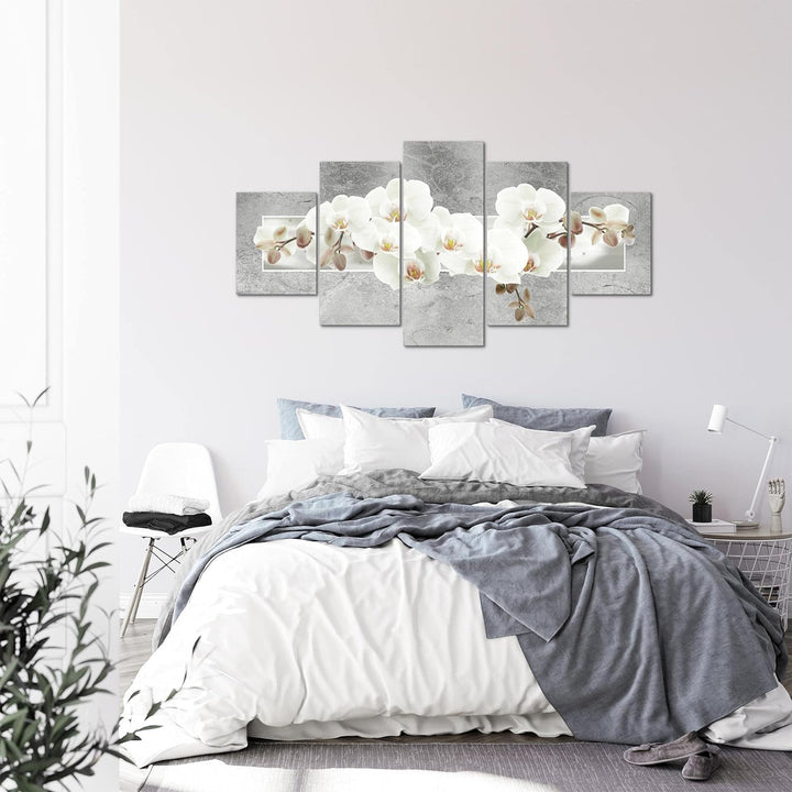 Runa Art - Bilder Blumen Orchidee 200 x 100 cm 5 Teilig XXL Wanddekoration Design Grau 203551c 200 x