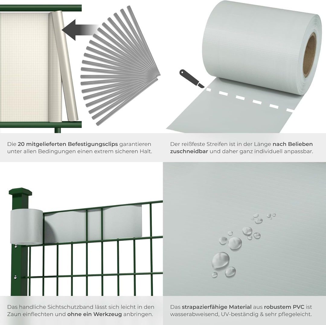 TecTake PVC Sichtschutzfolie Sichtschutzstreifen inkl. Befestigungsclips 450g/m² - Diverse Modelle -