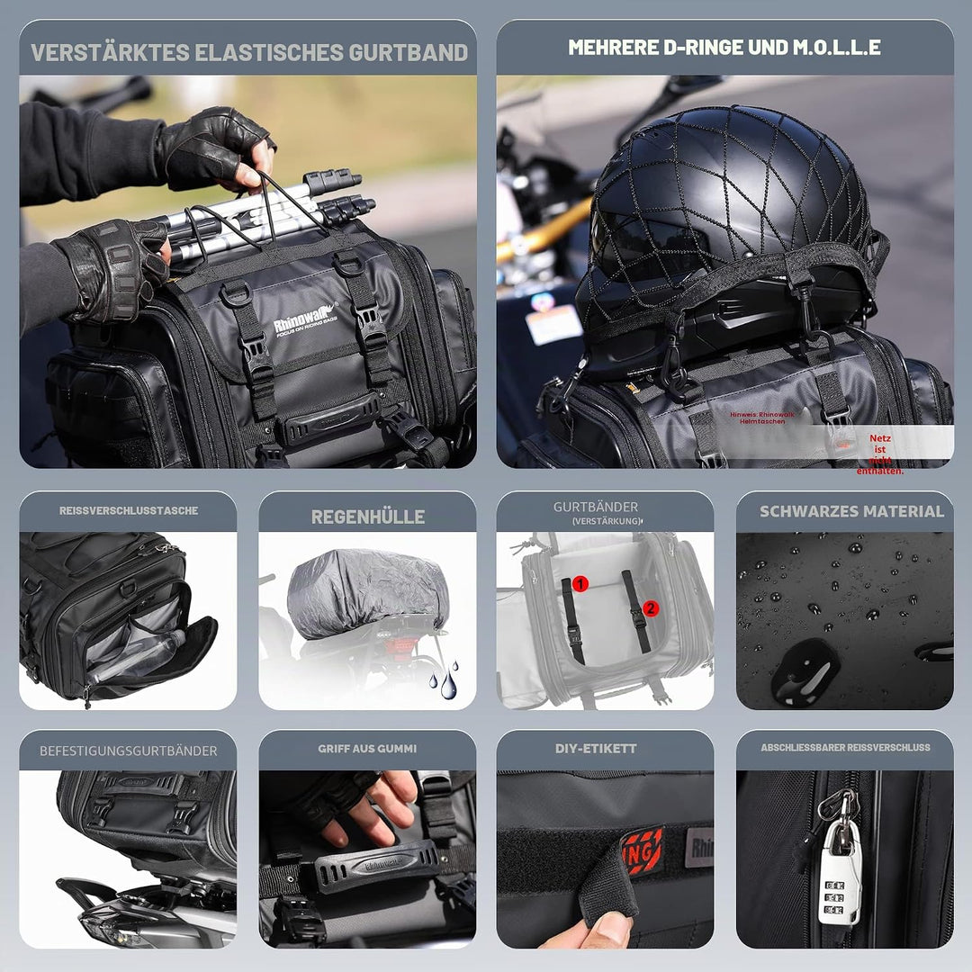 Rhinowalk Motorrad Sitztaschen 19-26L Wasserdicht Motor Rücksitztasche Gepäcktasche Hecktasche Erwei