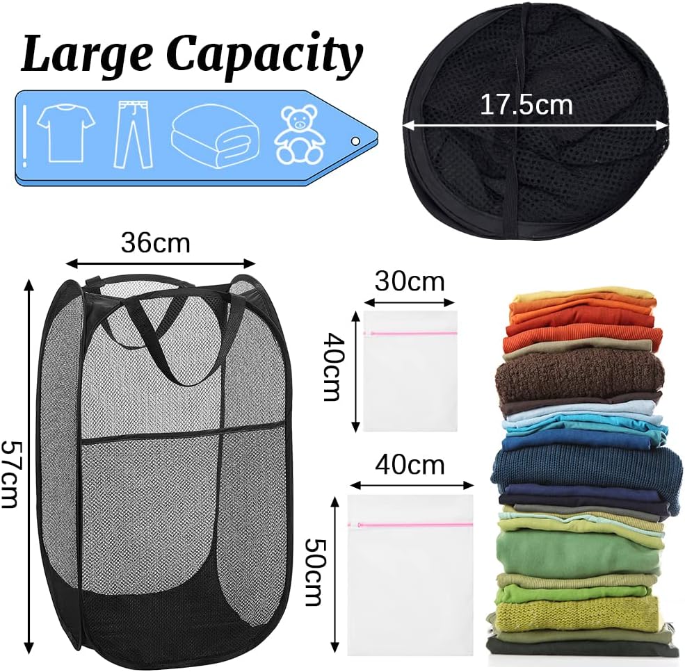 4Pcs Mesh Falten Wäschekörbe, 75L grosse Pop-up Wäsche Hamper Bins zusammenklappbar mit Griffen und