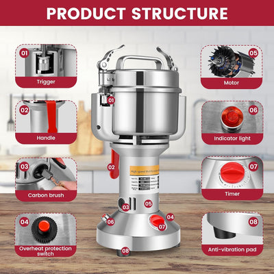 Kotsy Tragbare Getreidemühle ,Herb Grain Spice Getreidemühle Mühle Mehl Pulver Maschine 220 V,3 Klin