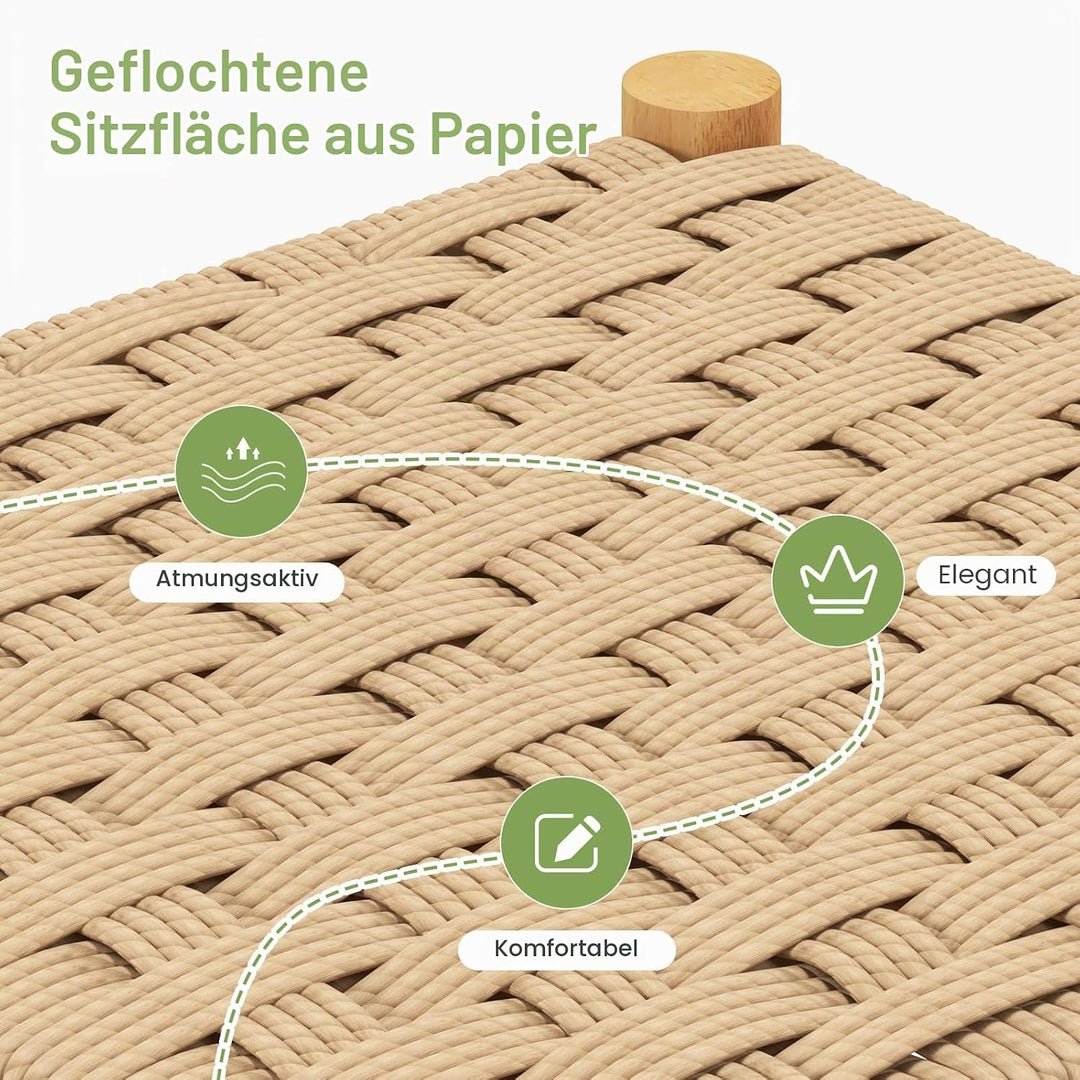 GIANTEX Barhocker 2er Set Barstühle, Esszimmerstühle Küchenstühle Holz &amp; geflochtenem Papier, Tresen